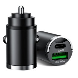 Autós szivargyújtós telefon töltő mini adapter USB-C, USB-A (PD/QC), max 100W 12/24V 13133