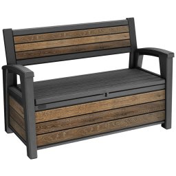 Keter DECO GARDEN kerti tároló pad - 227 L, ülőpad + tároló, walnut