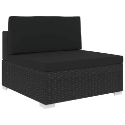 vidaXL fekete moduláris polyrattan középső kanapé párnákkal