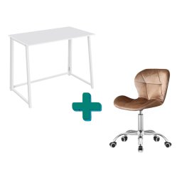 Dolgozószobai szett – összecsukható íróasztal ZARIMO 80×40 cm fehér + irodai szék AVOLA VELVET világosbarna