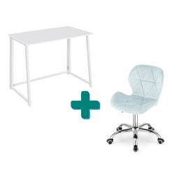 Dolgozószobai szett – összecsukható íróasztal ZARIMO 80×40 cm, fehér + irodai szék AVOLA VELVET világoskék