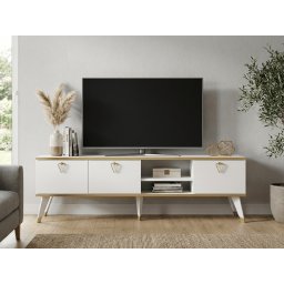 TV állvány CAROL 160 cm, fehér/arany