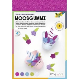 FOLIA Moosgumi, öntapadó, csillámos, 20x29 cm, 5 lap, FOLIA "Magic", 5 különböző szín