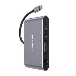 USB eloszt-HUB, USB-C/USB 3.0/HDMI/VGA/Ethernet/audio, CANYON "DS-14"