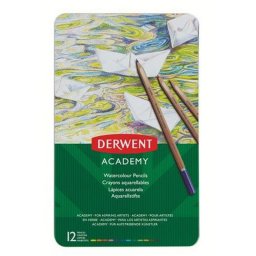 Akvarell ceruza kszlet, fm doboz, DERWENT "Academy", 12 klnbz szn