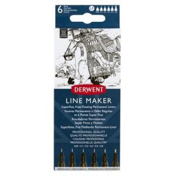 Tfilc szett, 0,05/0,1/0,2/ 0,3/0,5/0,8 mm, DERWENT "Line Marker", fekete