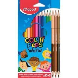 Sznes ceruza kszlet, hromszglet, MAPED "Color'Peps World", 12 klnbz szn + 3 ktv...