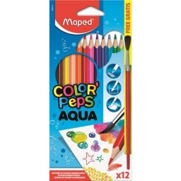 Akvarell ceruza kszlet, hromszglet, ecsettel, MAPED "Color'Peps", 12 klnbz szn