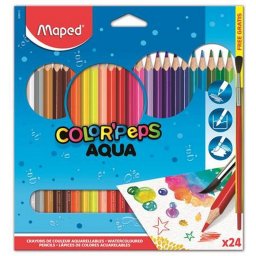Akvarell ceruza kszlet, hromszglet, ecsettel, MAPED "Color'Peps", 24 klnbz szn