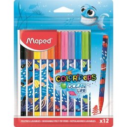 Filctoll kszlet, 2 mm, kimoshat, MAPED "Color'Peps Ocean Life", 12 klnbz szn