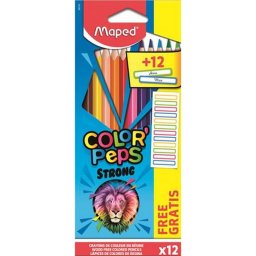 Sznes ceruza kszlet, hromszglet, MAPED, "Color'Peps Strong" 12 klnbz szn + 12 aj...