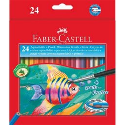 Akvarell ceruza kszlet, hatszglet, ecsettel, FABER-CASTELL, 24 klnbz szn