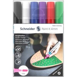 Dekormarker kszlet, akril, 4 mm, SCHNEIDER "Paint-It 320", 6 klnbz szn