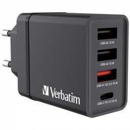 Hlzati tlt, 1xUSB-C PD (20W), USB-A QC 3.0, 2xUSB-A (10W), VERBATIM, fekete