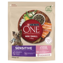 PURINA One Mini Sensitive teljes rtk llateledel felntt kutyk szmra lazaccal s rizzsel 800 g