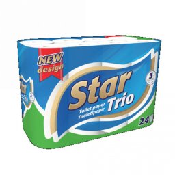 Toalettpapr 3 rteg kistekercses 100% cellulz 90 lap/tekercs 24 tekercs/csomag Star Trio fehr