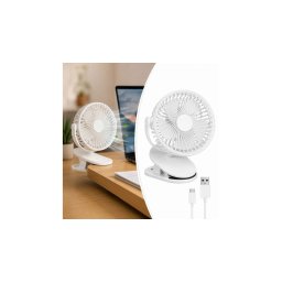 Vezeték nélküli mini ventilátor csiptetővel, USB-C, 1200 mAh, fehér