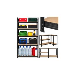 Fém tároló polc 180x90x40 cm, 5 polcos, 1000 kg teherbírás, fekete
