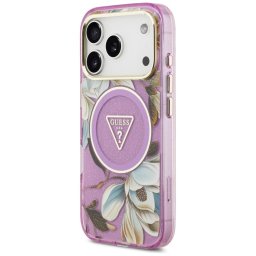 GUESS tok az IPHONE 17 Pro Max-hoz kompatibilis a MagSafe GUHMP17XHFLPEDU (IML fém csillogó virágok háromszög) lila