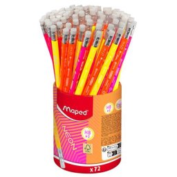 MAPED Grafitceruza radírral, ceruzatartó, HB, háromszögletű, MAPED "Black'Peps Neon", vegyes színek