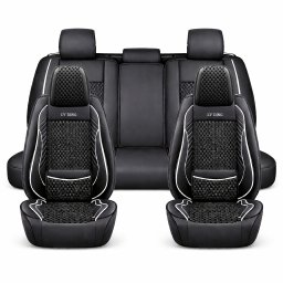 Üléshuzat garnitúra, 11 részes, prémium Ice Silk/PU bőr fekete-fehér, Autolife