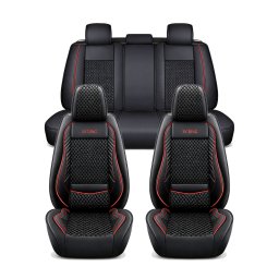 Üléshuzat garnitúra, 11 részes, prémium Ice Silk/PU bőr fekete-piros, Autolife