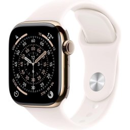 Apple Watch Series 11 GPS Cellular 42 mm-es arany titán tok világospiros sportpánttal - S/M