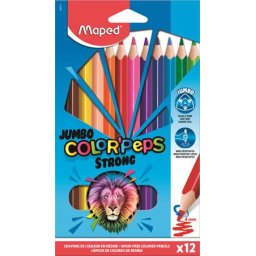 MAPED Színes ceruza készlet, háromszögletű, MAPED "Jumbo Color'Peps Strong", 12 különböző szín
