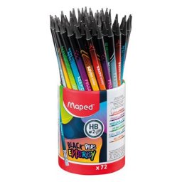 MAPED Grafitceruza radírral, ceruzatartó, HB, háromszögletű, MAPED "Black'Peps Energy", 6 különböző minta