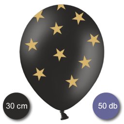 Fekete, nagy csomag, pasztel lufi, arany csillagokkal, 50 db/cs