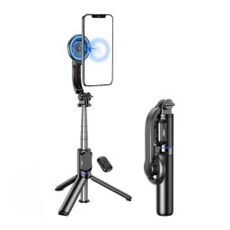AWEI szelfibot (univerzális, tripod állvány, mágneses, állítható, bluetooth távkioldó, 104cm) FEKETE