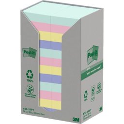 3M POSTIT Öntapadó jegyzettömb, 38x51 mm, 24x100 lap, környezetbarát, 3M POSTIT "Nature", vegyes pasztell színek