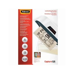 Lamináló fólia, A3, 125 micron, fényes, öntapadó hátlappal, 100 db/doboz, Fellowes(R)