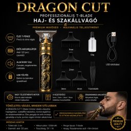 DRAGON CUT Professzionális T-Blade haj- és szakállvágó USB töltéssel - arany/fekete (YT-10)