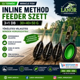 Miracle Fish Inline Method Feeder szett 3+1 db 30g 40g 50g kosarak töltőformával - fekete/zöld (69-28028)