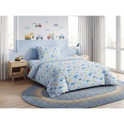 Gyermek pamut ágynemű MINI TRUCKS kék, 100% pamut Ágyneműhuzat mérete: 70 x 90 cm | 140 x 200 cm
