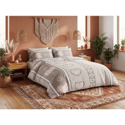 Krepp ágynemű HEART RETRO POLY szürke Ágyneműhuzat mérete: 70 x 90 cm | 140 x 200 cm