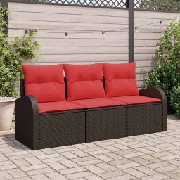vidaXL Kerti Kanapé Szett tárolóval 3 pcs Barna és piros Poli rattan