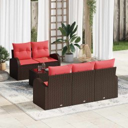 vidaXL Kerti Kanapé Szett tárolóval 6 pcs Beige és Piros polirattan