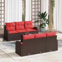 vidaXL Kerti Kanapé Szett tárolóval 7 pcs Beige és Piros polirattan
