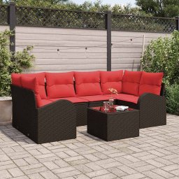 vidaXL Kerti Kanapé Szett tárolóval 7 pcs Beige és Piros polirattan