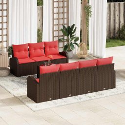 vidaXL Kerti Kanapé Szett tárolóval 8 pcs Beige és Piros polirattan
