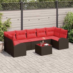 vidaXL Kerti Kanapé Szett tárolóval 8 pcs Beige és Piros polirattan