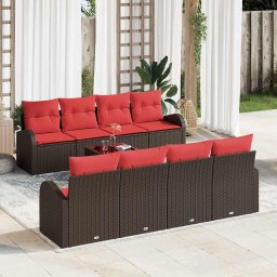vidaXL Kanapé Szett párnával tárolóval 9 pcs Beige és Piros polirattan