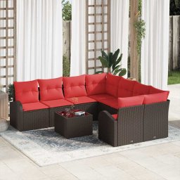 vidaXL Kanapé Szett párnával tárolóval 9 pcs Beige és Piros polirattan