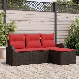 vidaXL Kanapé Szett párnával tárolóval 4 pcs Barna és Piros polirattan