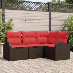 vidaXL Kerti Kanapé Szett párnával 4 pcs Barna és Piros polirattan