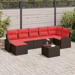 vidaXL Kanapé Szett párnával tárolóval 8 pcs Barna és Piros polirattan
