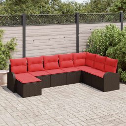 vidaXL Kanapé Szett párnával tárolóval 8 pcs Barna és Piros polirattan