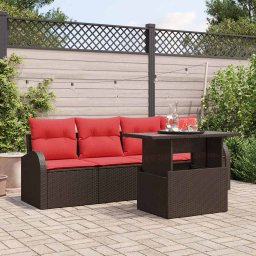 vidaXL Kerti Kanapé Szett párnával párnával 5 pcs Barna Poly Rattan